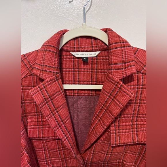 [Diane Von Furstenburg] Plaid Print Cotton Blazer - Picture 7 of 16
